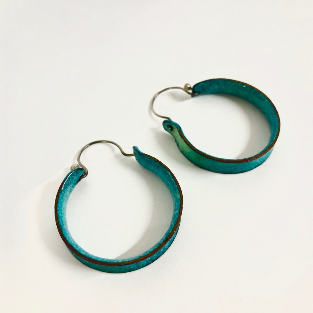 Enameled Copper Sterling Silver Hoops